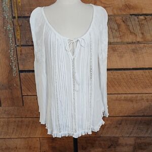 Bila White Lace Trim Blouse Sz XL